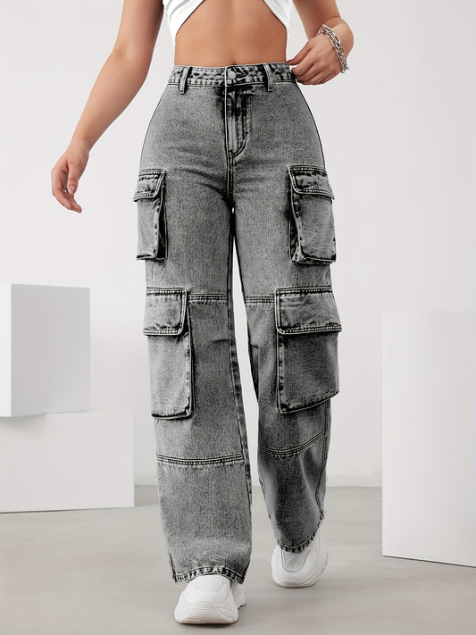 Pantalon Cargo en Denim Taille Haute – Élégance et Praticité au Quotidien