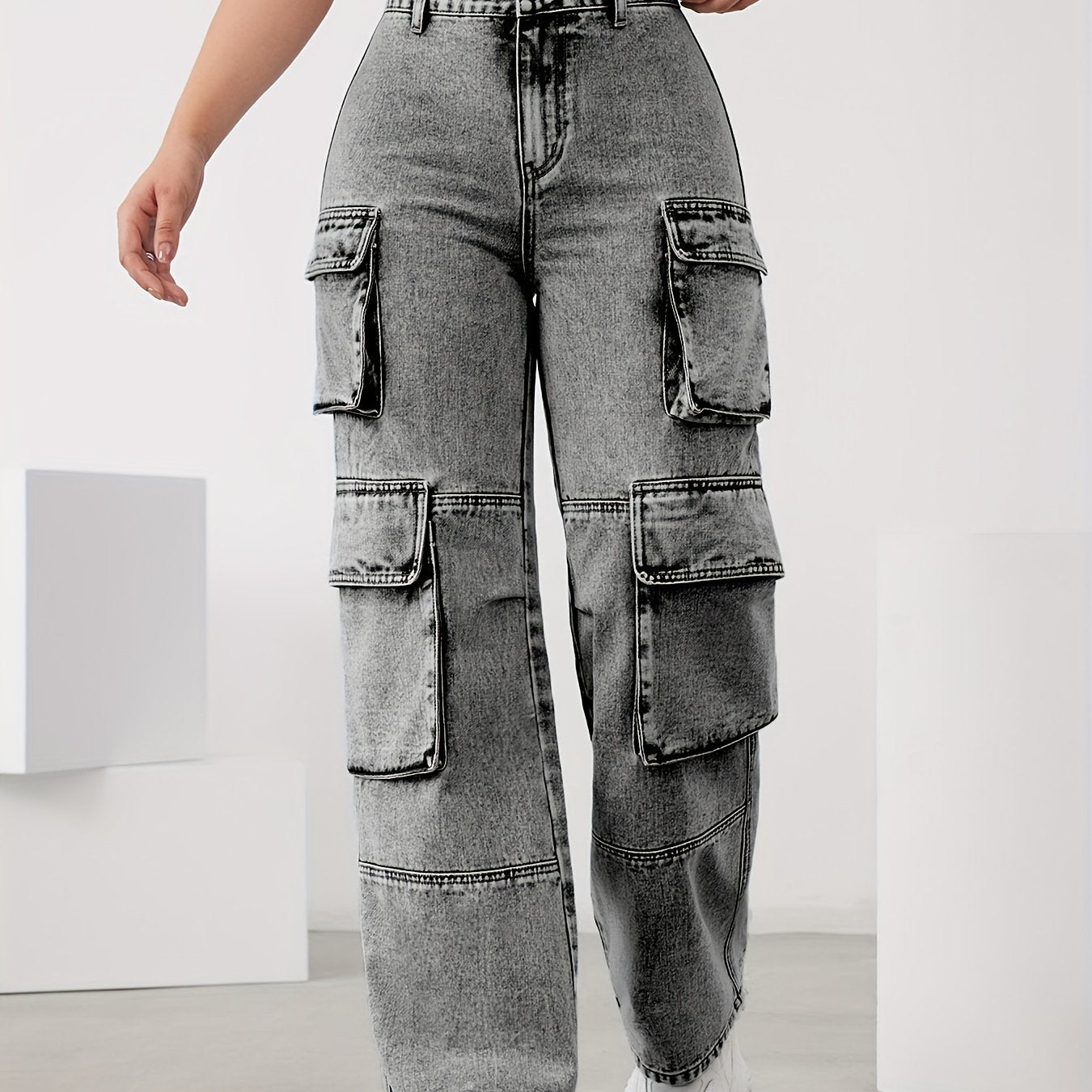 Pantalon Cargo en Denim Taille Haute – Élégance et Praticité au Quotidien