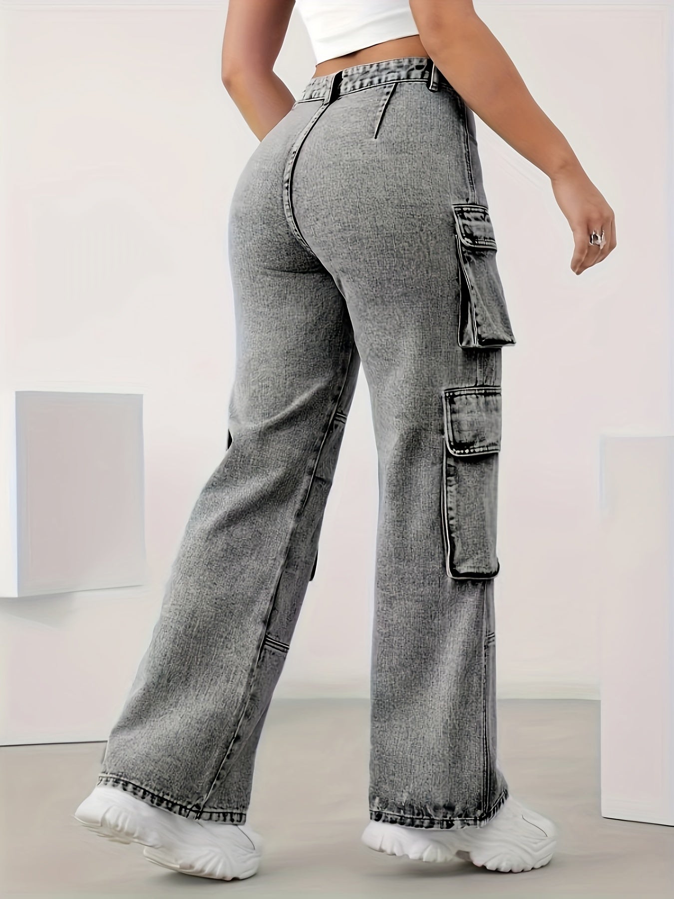 Pantalon Cargo en Denim Taille Haute – Élégance et Praticité au Quotidien